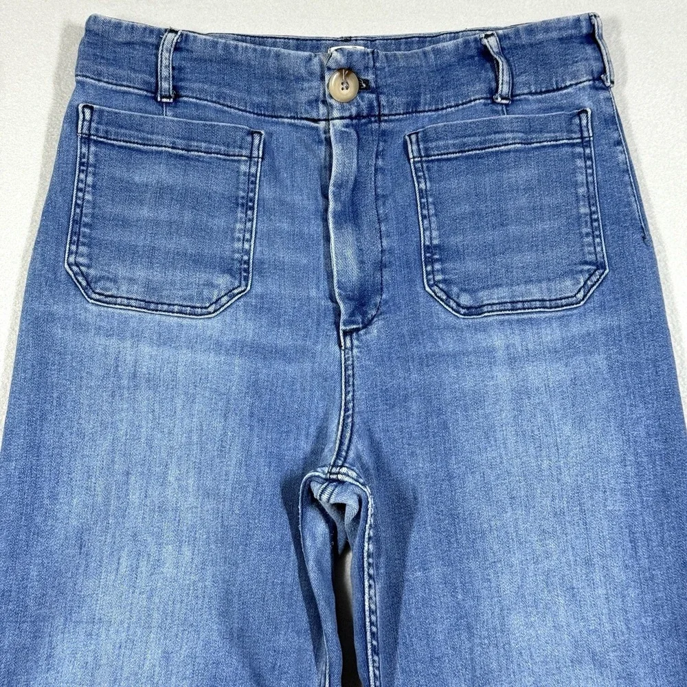 Maeve Anthropologie Jeans Womens 32 The Colette Wide Leg Crop Denim Patch Pocket - Picture 2 of 14